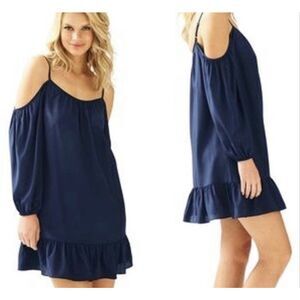 Lilly Pulitzer Candace navy 100% silk open shoulder tank dress size xsmall